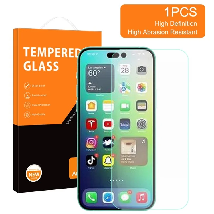 AMORUS per iPhone 14 Pro Max 6,7 pollici Vetro antiesplodente ad alta resistenza in alluminio-silicio Antiossidante 9H Durezza Bordo arco 2,5D Pellicola protettiva per telefono