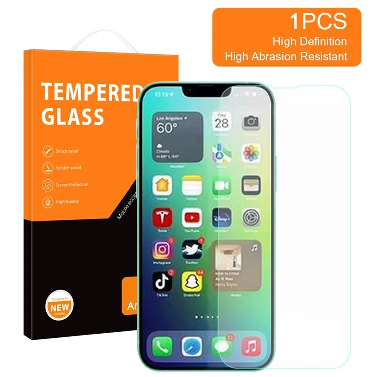 AMORUS Pour iPhone 14 6.1 pouces Écran en verre d'aluminium-silicium Protecteur d'écran Bords incurvés 2.5D 9 Dureté Haute définition Anti-rayures