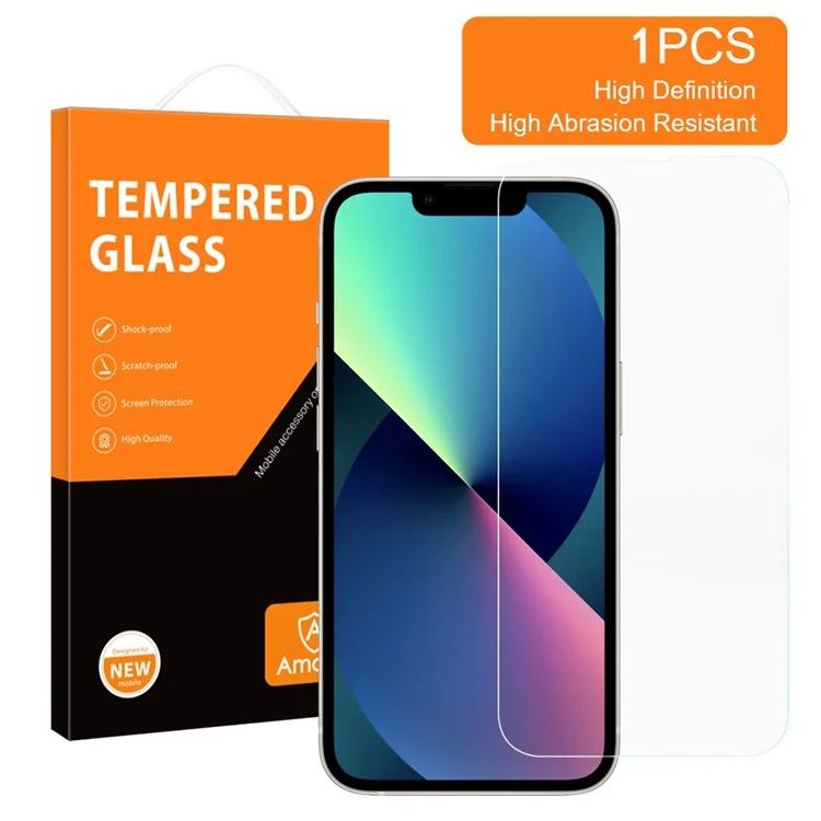 Protecteur d'écran de téléphone AMORUS pour iPhone 13 mini 5,4 pouces, verre en aluminium-silicium anti-explosion avec bord incurvé 2,5D