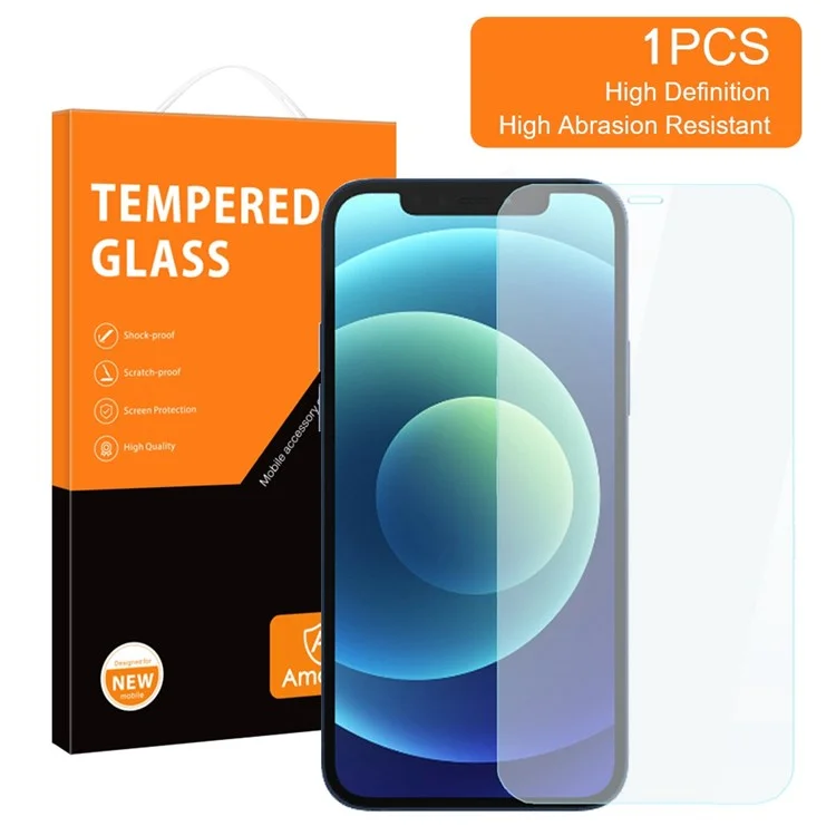 AMORUS Película protectora de pantalla para iPhone 12 mini 5.4 pulgadas, vidrio de aluminio-silicio de alta dureza 2.5D 9H a prueba de roturas