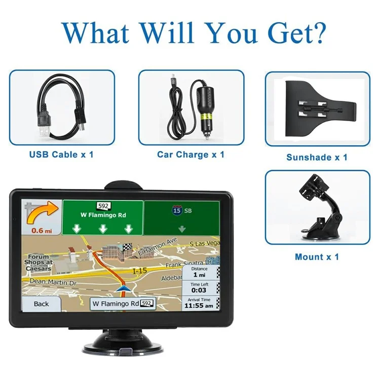 G102 7 Inch Car GPS Navigator 128M + 8G Speed Camera Alert Navigation System with Europe Map