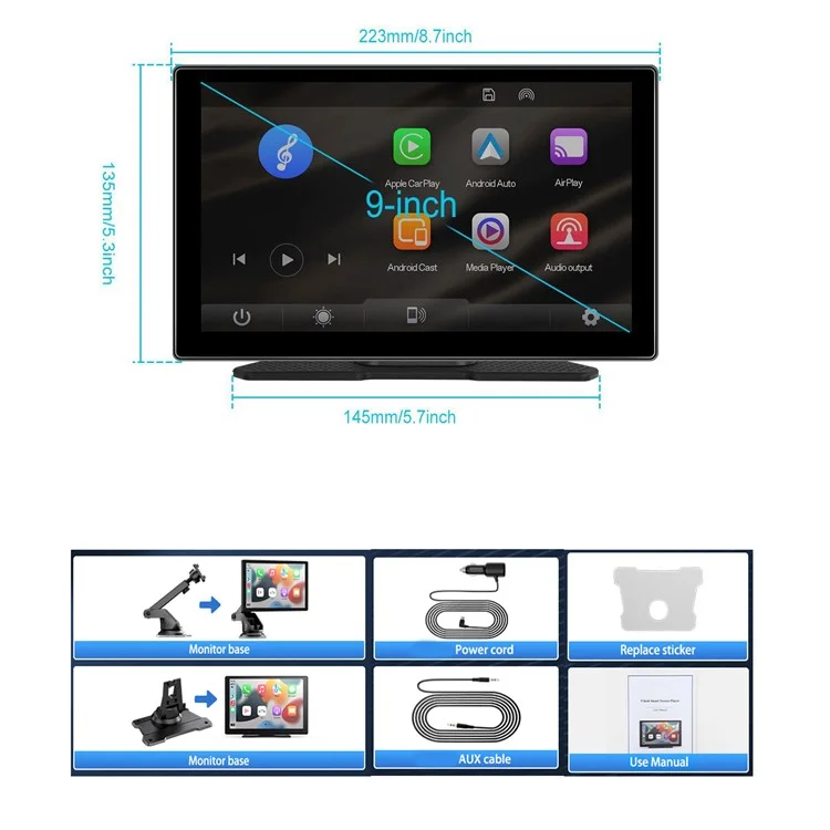 W519 Schermo da 9 pollici per Auto Wireless Carplay Android Auto con Navigazione GPS / Mirror Link / Controllo Vocale