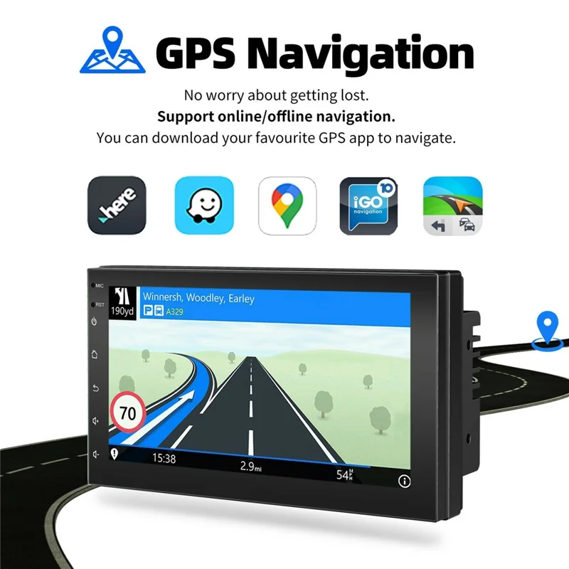 R913B 1+32GB 7 Inch 2 DIN Car Stereo Android 14 CarPlay 12-LED Rearview Camera HD IPS Screen GPS Navigator