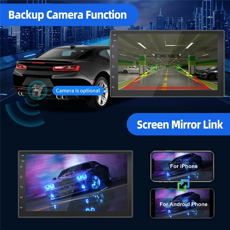 R913B 1+32GB 7 Inch 2 DIN Car Stereo Android 14 CarPlay 12-LED Rearview Camera HD IPS Screen GPS Navigator