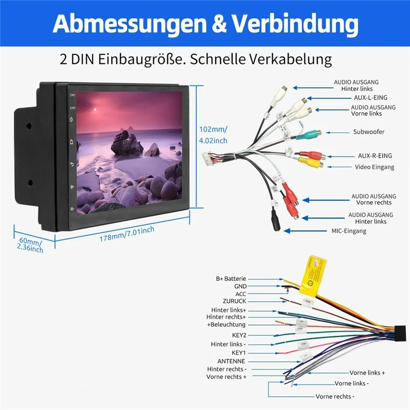 R913C 2+32GB 7 Inch 2 DIN Car Stereo Android 14 CarPlay 12-LED Rearview Camera HD IPS Screen GPS Navigator