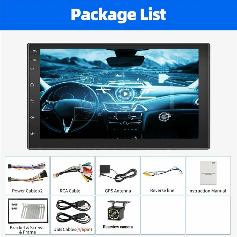 R913C 2+32GB 7 Inch 2 DIN Car Stereo Android 14 CarPlay 12-LED Rearview Camera HD IPS Screen GPS Navigator
