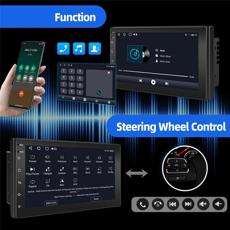 R913C 2+32GB 7 Inch 2 DIN Car Stereo Android 14 CarPlay 12-LED Rearview Camera HD IPS Screen GPS Navigator
