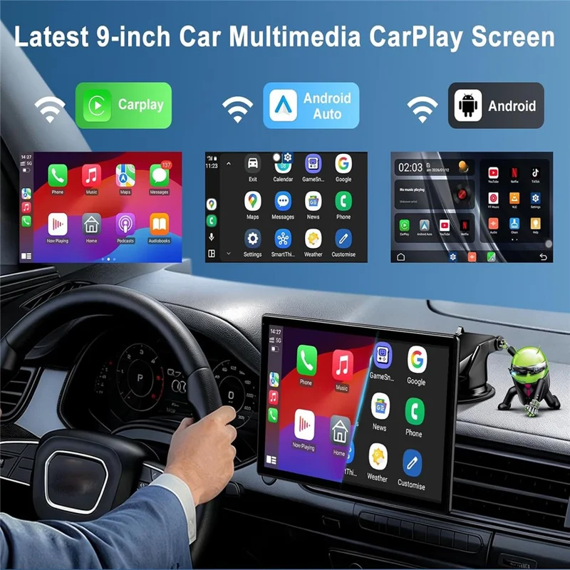W525 9-Inch 2.5D IPS Touchscreen Car Stereo, Wireless CarPlay and Android Auto, with AHD Rearview Camera - Black
