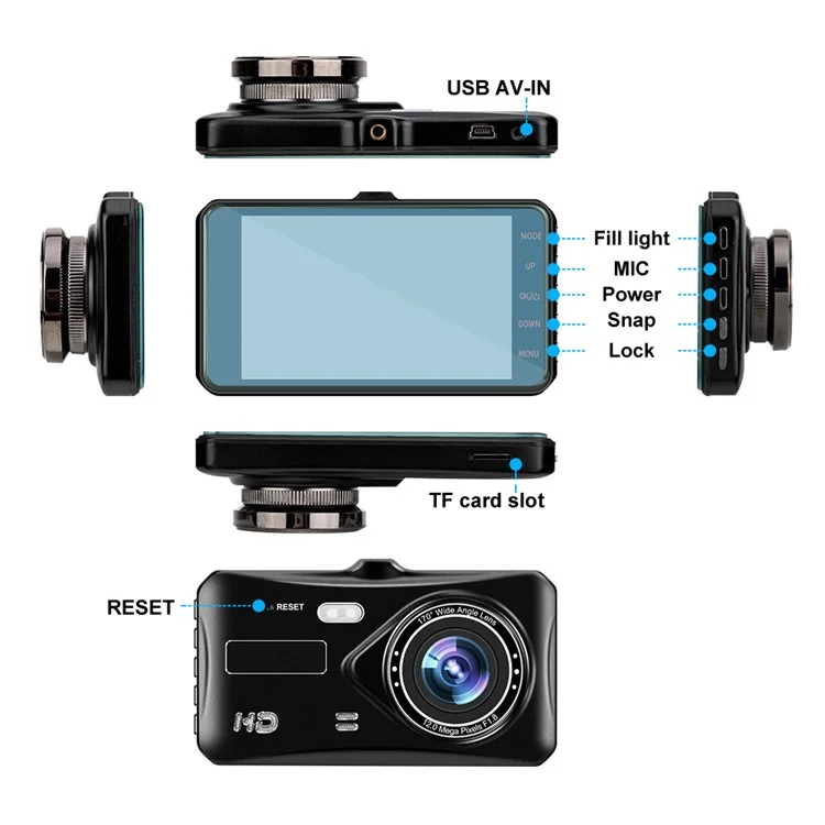 4 inch Car DVR 1080P HD Parking Monitoring Loop Recording Night Vision Dash Cam Front Rear Dual Camera Car Driving Recorder