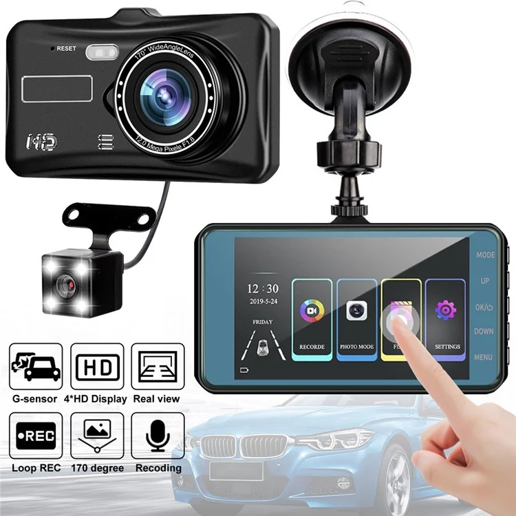 4 inch Car DVR 1080P HD Parking Monitoring Loop Recording Night Vision Dash Cam Front Rear Dual Camera Car Driving Recorder