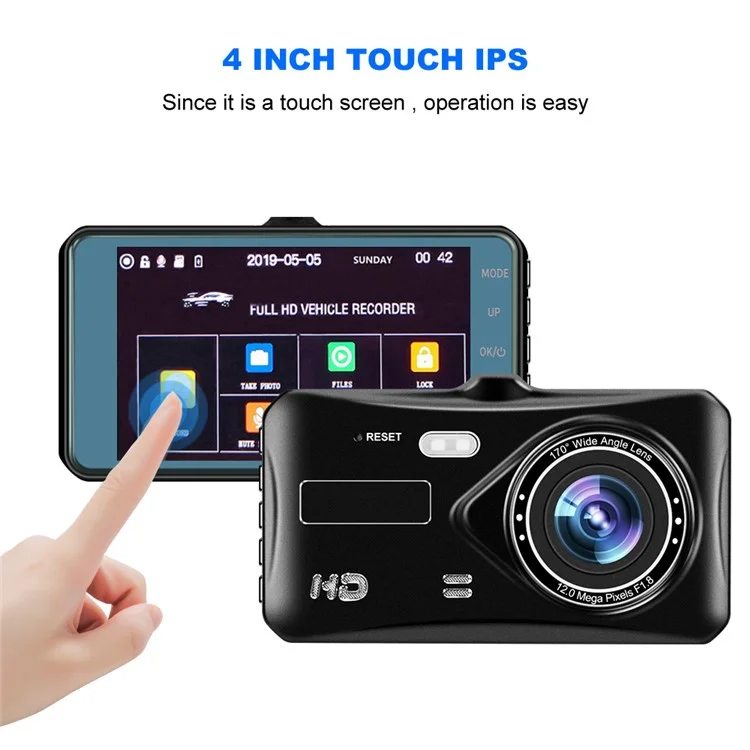 4 inch Car DVR 1080P HD Parking Monitoring Loop Recording Night Vision Dash Cam Front Rear Dual Camera Car Driving Recorder