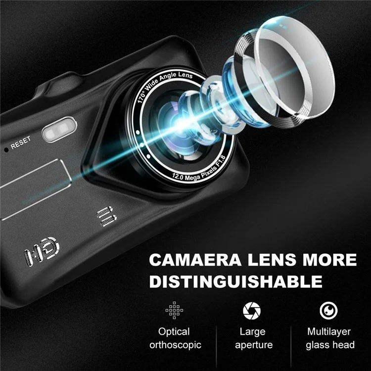 4 inch Car DVR 1080P HD Parking Monitoring Loop Recording Night Vision Dash Cam Front Rear Dual Camera Car Driving Recorder