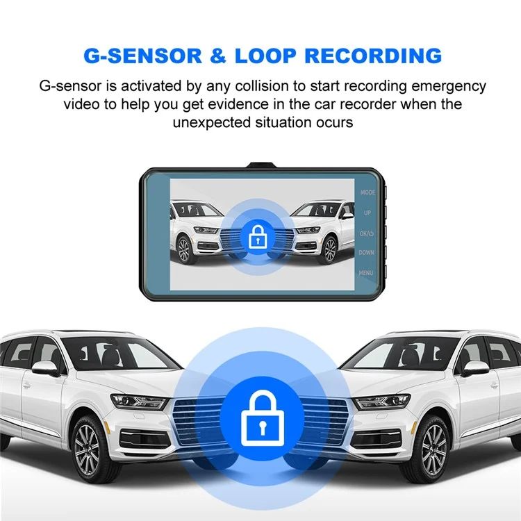 4 inch Car DVR 1080P HD Parking Monitoring Loop Recording Night Vision Dash Cam Front Rear Dual Camera Car Driving Recorder