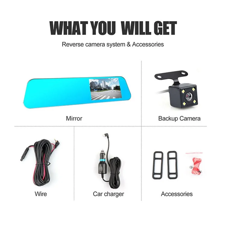 4.39 inch 1080P HD Dual Lens Touch Screen Night Vision Car DVR Rearview Mirror Camera Dash Cam