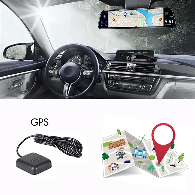 10 -zoll -touchscreen 1080p HD Dual Objektiv 4G WiFi Android 8.1 GPS -navigation ADAS Car DVR Rückspiegelkamera Video Recorder Dash Cam