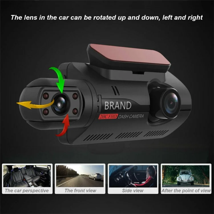 A68 3-дюймовый 110-градусный автомобильный DVR 1080P HD с мониторингом парковки, циклической записью, фронтальной и тыльной двойной камерой, регистратором вождения