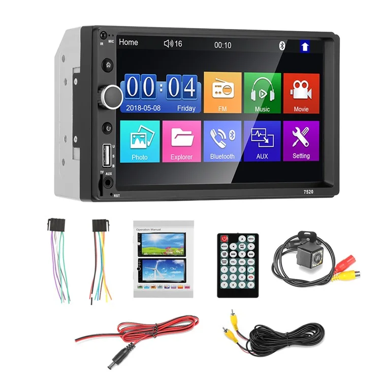 7520-1 Pantalla Táctil de 7 Pulgadas Car Doble Din Bluetooth MP5 Player Imagen Inversa FM Radio HD Video de Video Reproductor