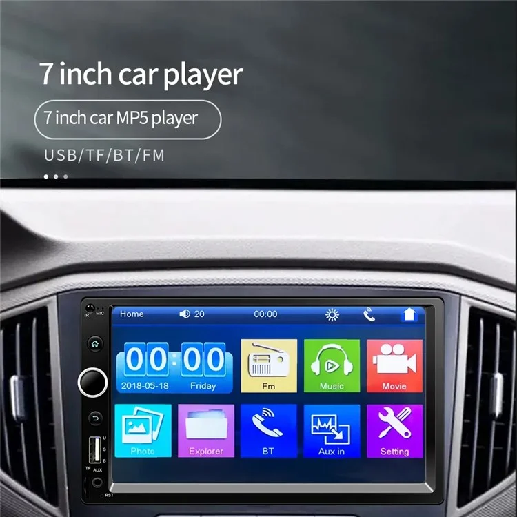 7520-1 7-inch Touch Screen Double Din Car Bluetooth MP5 Player Reverse Image FM Radio HD Video Audio Player