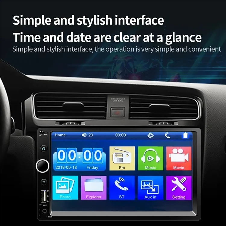 7520-1 7-inch Touch Screen Double Din Car Bluetooth MP5 Player Reverse Image FM Radio HD Video Audio Player