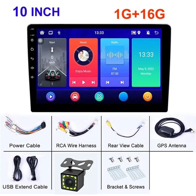 R-760A 10.1-inch Android GPS Navigator 1G+16GB HD IPS Screen Player + 12-Light Rear View Camera