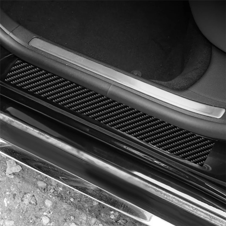 1304 4Pcs / Set Universal Car Door Sill Decorative Sticker Anti-scratch PVC Carbon Fiber Texture Decals - Black