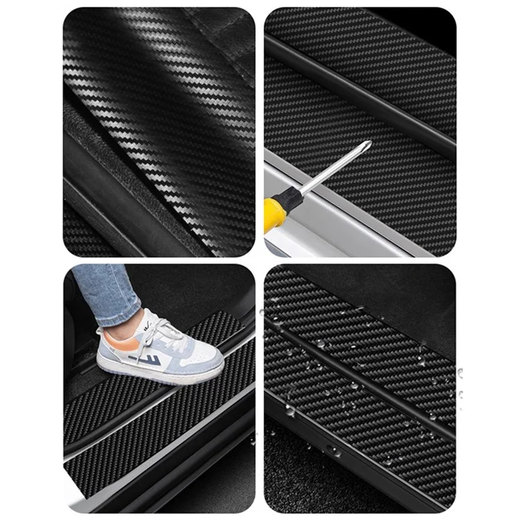 1304 4Pcs / Set Universal Car Door Sill Decorative Sticker Anti-scratch PVC Carbon Fiber Texture Decals - Black