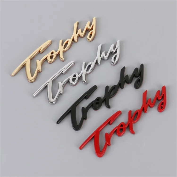 TROPHY Letter Aluminum Alloy Label Decor Self Adhesive Car Decal Sticker SUV Decoration - Silver
