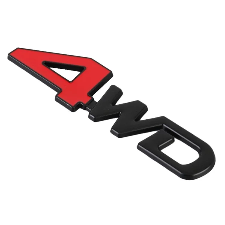 Aluminum Alloy Car Badge Sticker 4WD Letter Decal Universal Car Exterior Sticker - Black+Red