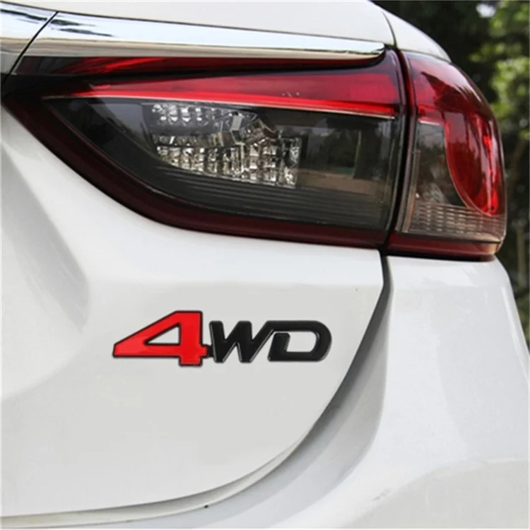 Aluminum Alloy Car Badge Sticker 4WD Letter Decal Universal Car Exterior Sticker - Black+Red