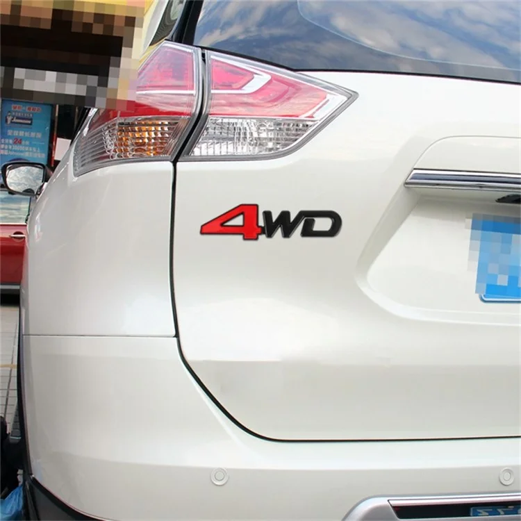 Aluminum Alloy Car Badge Sticker 4WD Letter Decal Universal Car Exterior Sticker - Black+Red