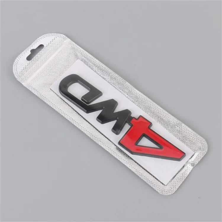 Aluminum Alloy Car Badge Sticker 4WD Letter Decal Universal Car Exterior Sticker - Black+Red