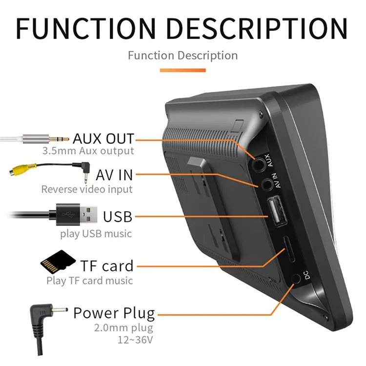 Lecteur de voiture portable avec écran tactile HD de 7,0 pouces W505E et télécommande à double fréquence 2,4 GHz / 5 GHz FM