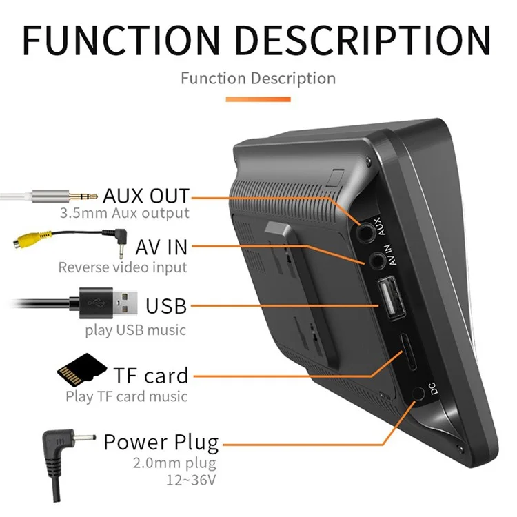 Reprodutor de FM Portátil para Carro W505B 2.4G / 5G Frequência Dupla com Tela de Toque HD de 7.0 Polegadas e Câmera 4LED