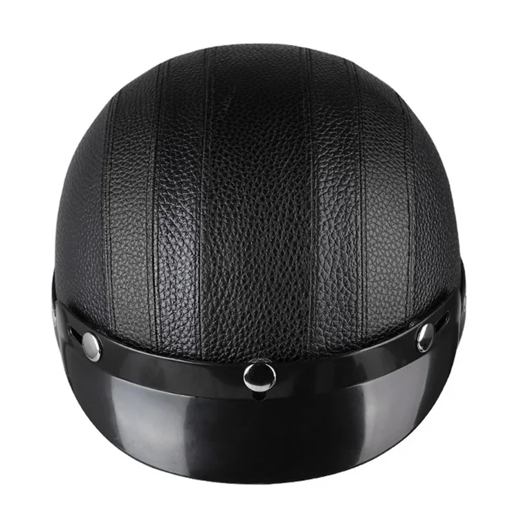 BSDDP Motorcycle Helmet with Neck Protection Scarf Men Women PU Leather + ABS Half Helmet - Black+Blue Leather