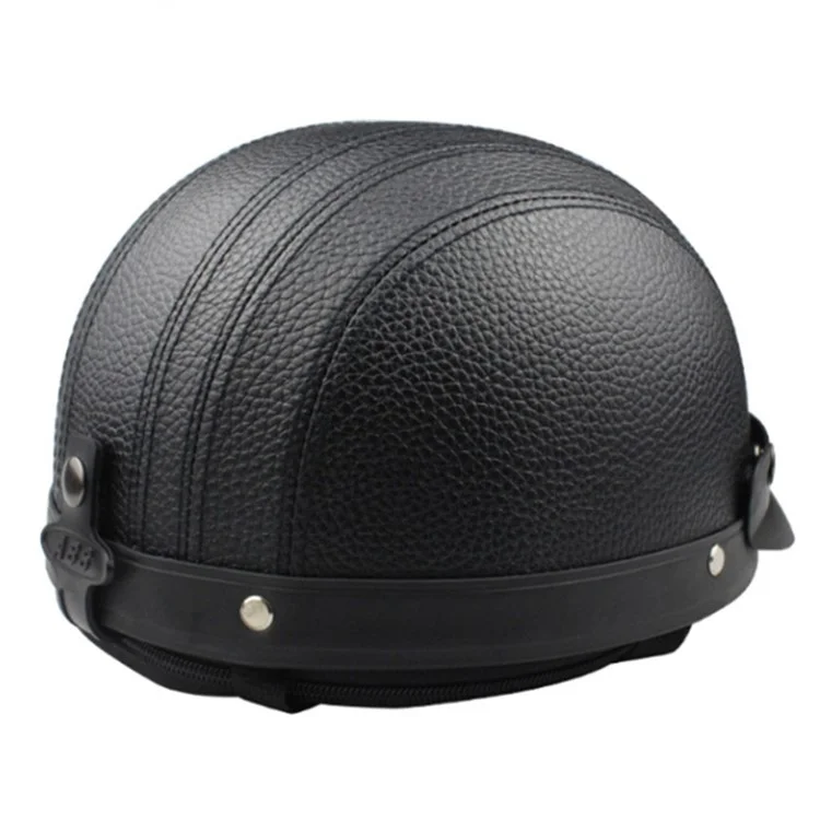 BSDDP Motorcycle Helmet with Neck Protection Scarf Men Women PU Leather + ABS Half Helmet - Black+Blue Leather