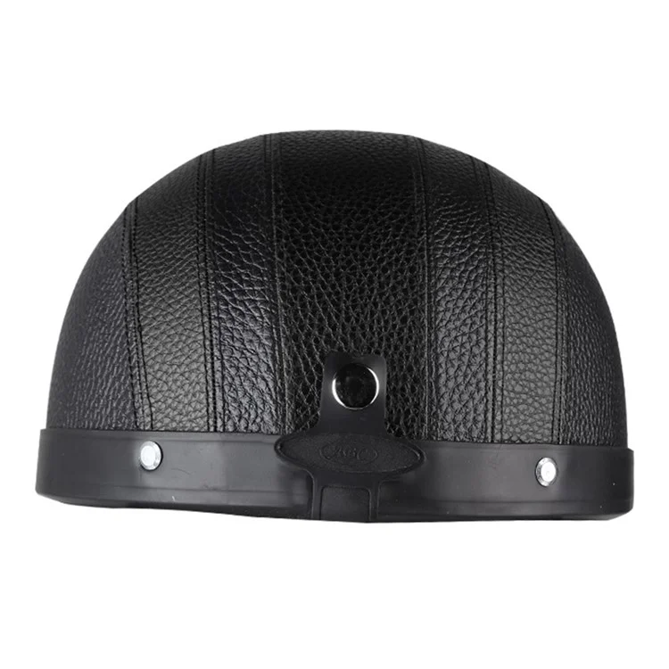 BSDDP Motorcycle Helmet with Neck Protection Scarf Men Women PU Leather + ABS Half Helmet - Black+Blue Leather