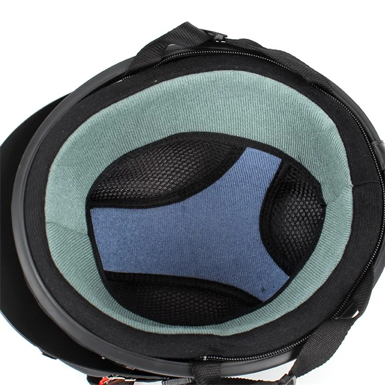 BSDDP Motorcycle Helmet with Neck Protection Scarf Men Women PU Leather + ABS Half Helmet - Black+Blue Leather
