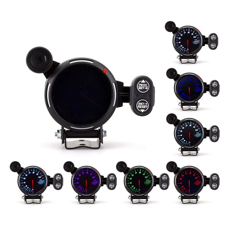 12V Modified Car Tachometer 3.15-inch 80mm 7-Color White Light Racing Tachometer