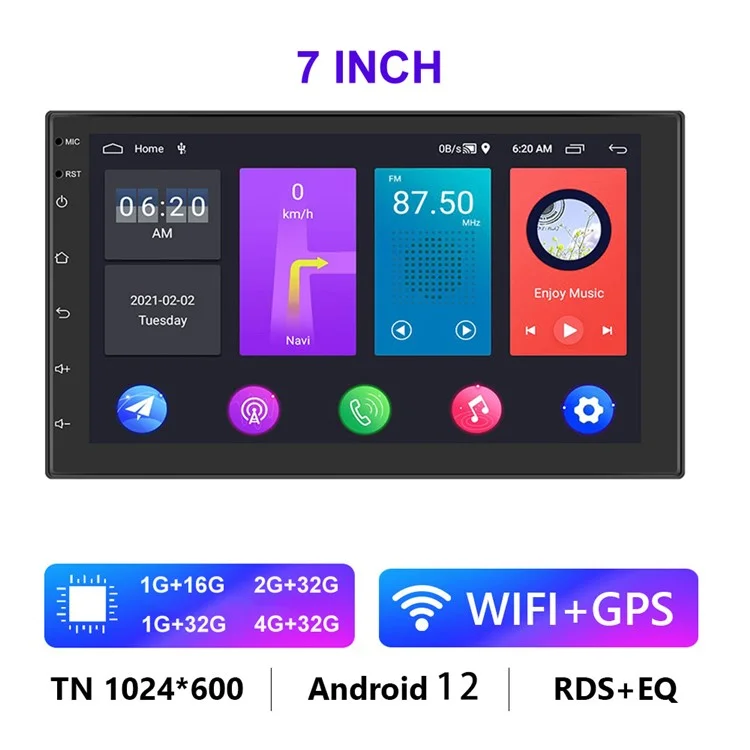 R-730D 1G+32GB Android 12 Car GPS 7 inch IPS 1080P Touch Screen Car Stereo with 12LED Backup Camera