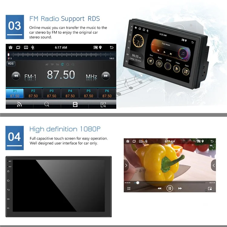 R-730D 1G+32GB Android 12 Car GPS 7 inch IPS 1080P Touch Screen Car Stereo with 12LED Backup Camera
