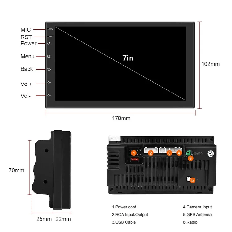 R-730f 7 Pouces Android 12 Voitures GPS Navigation 2g + 16 go Carplay Wifi Attérée