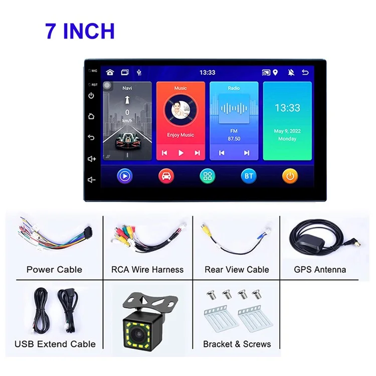 R-730F 7 Zoll Android 12 Auto-GPS-Navigation 2G+16GB Carplay WIFI Auto-Stereo mit 12LED-Rückfahrkamera