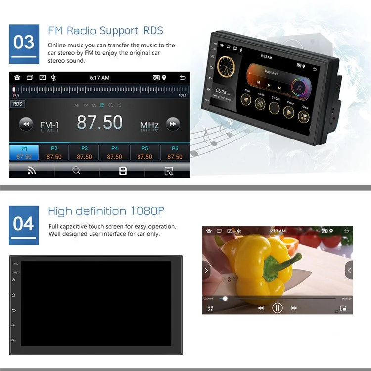 R-730F 7 Zoll Android 12 Auto-GPS-Navigation 2G+16GB Carplay WIFI Auto-Stereo mit 12LED-Rückfahrkamera