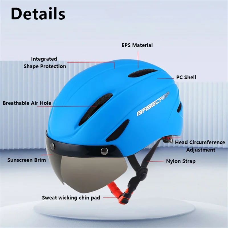 BACECAMP BC001 Cycling Safety Helmet with Integrated Goggles Motorcycle Helmet - Lake Blue