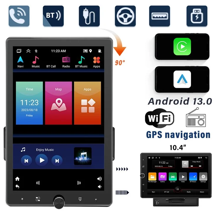 1531A 10.4 inch Carplay with Backup Camera Android 13 Touchscreen Car Radio with FM / Wifi / Mirror Link