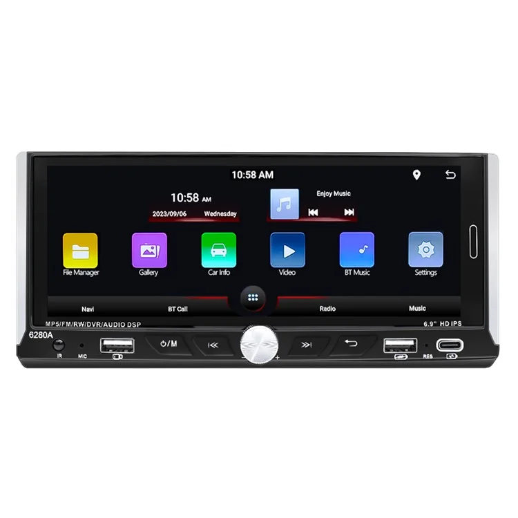 6280A 6.9-inch Android 13.0 Single Din Car MP5 Player CarPlay Android Auto FM Radio, 2+64G