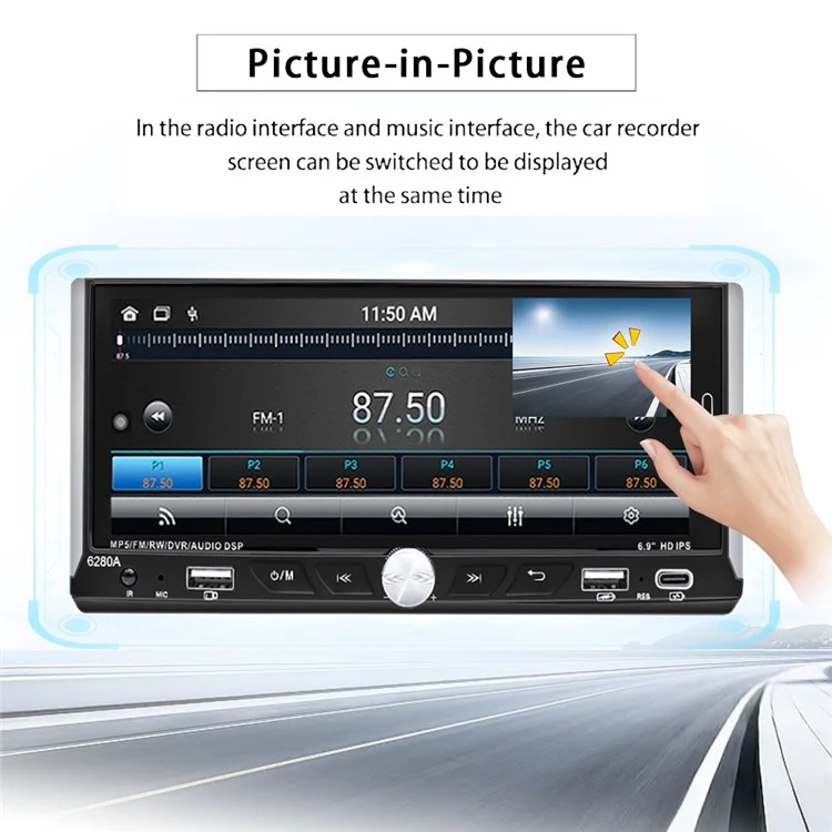6280A 6.9-inch Android 13.0 Single Din Car MP5 Player CarPlay Android Auto FM Radio, 2+64G