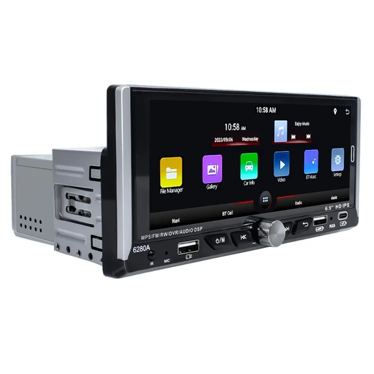6280A 6.9-inch Android 13.0 Single Din Car MP5 Player CarPlay Android Auto FM Radio, 2+64G