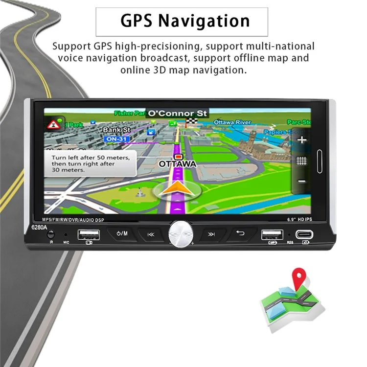 6280A 6.9-inch Android 13.0 Single Din Car MP5 Player CarPlay Android Auto FM Radio, 2+64G
