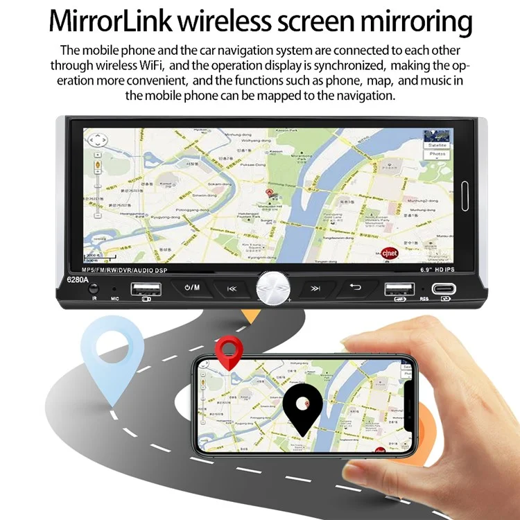 6280A 6.9-inch Android 13.0 Single Din Car MP5 Player CarPlay Android Auto FM Radio, 2+64G
